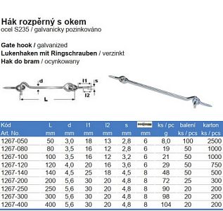 Hák rozpěrný s okem