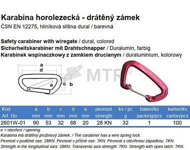 Karabina horolezecká, drátěný zámek
