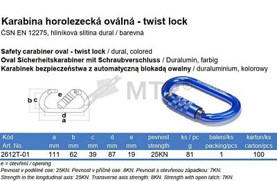 Karabina horolezecká oválná, twist lock
