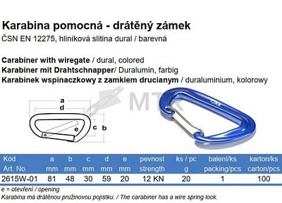 Karabina pomocná, drátěný zámek