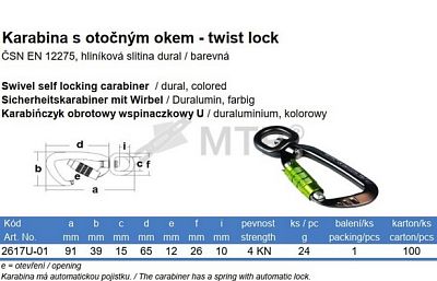 Karabina s otočným okem U, twist lock