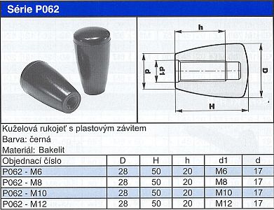 Kuželová rukojeť s plastovým závitem Série P062