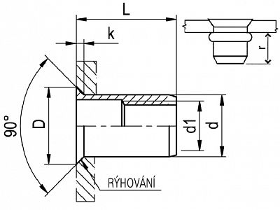 Nýtovací matice se zápustnou hlavou 90°
