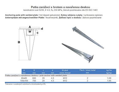 Patka zarážecí s hrotem a deskou
