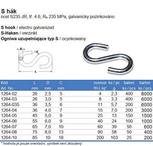 S hák pozinkováno