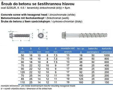 Šroub do betonu se šestihrannou hlavou