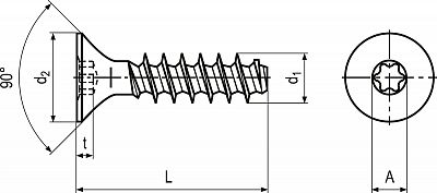 Šroub do termoplastů PT s drážkou TORX zápustná hlava