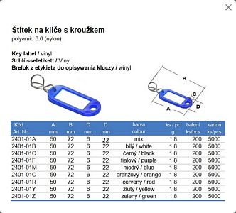 Štítek na klíče s kroužkem
