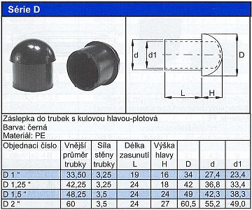 Záslepka do trubek s kulovou hlavou Série D plotová