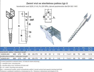 Zemní vrut MTR U stavitelný