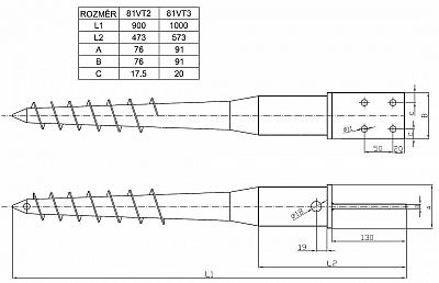Zemní vrut s patkou tvar T