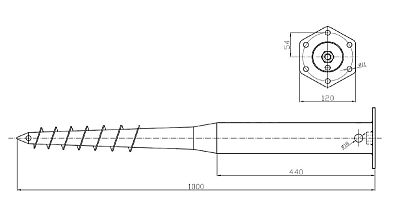 Zemní vrut s přírubou 120x1000